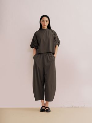 SPORT-TOUCH STAND-COLLAR ARTSY BALLOON-SLEEVE TOP - IRON