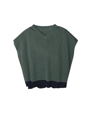 COLOR-BLOCK-V-NECK SWEATER VEST - BASIL/NAVY