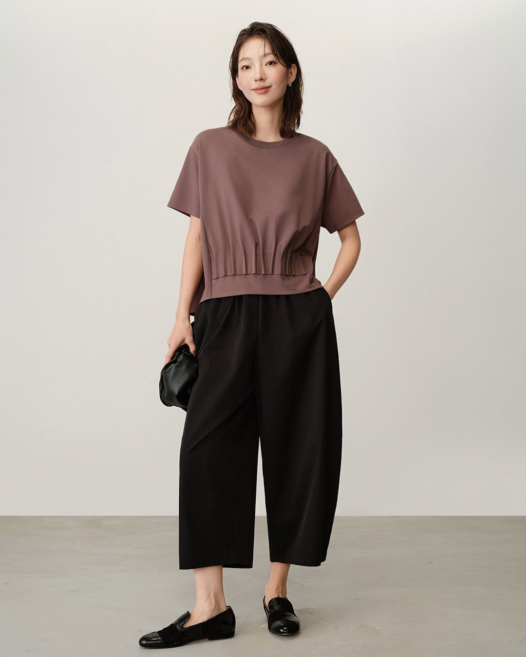 LIGHT WEIGHT DOUBLE KNIT TOP - IRON