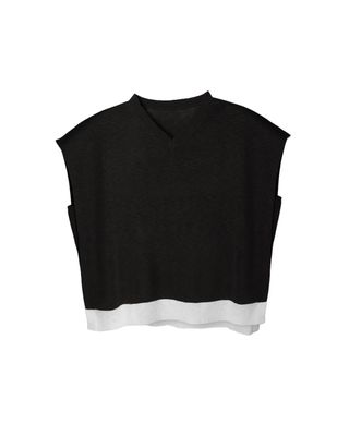 COLOR-BLOCK-V-NECK SWEATER VEST - BLACK/EGGSHELL