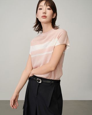 CONTRAST COLOUR BOXY TOP - BLOSSOM/EGGSHELL