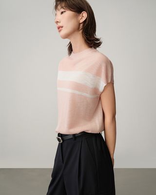 CONTRAST COLOUR BOXY TOP - BLOSSOM/EGGSHELL