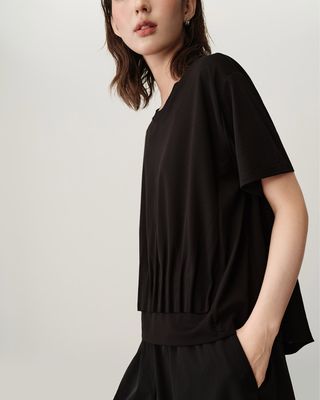 LIGHT WEIGHT DOUBLE KNIT TOP - BLACK
