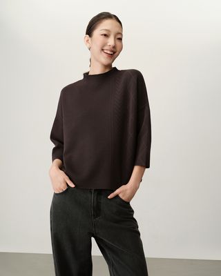 ASYMMETRIC MIXED-CABLE KNIT SWEATER - DARK GREY