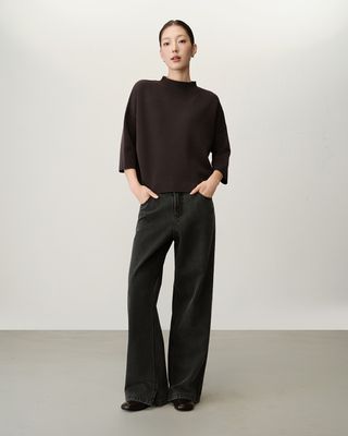 ASYMMETRIC MIXED-CABLE KNIT SWEATER - DARK GREY