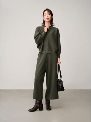 MIXED-CABLE PATTERN BATWING ZIP KNIT CARDIGAN - BASIL