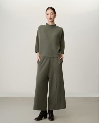 ASYMMETRIC MIXED-CABLE KNIT SWEATER - BASIL