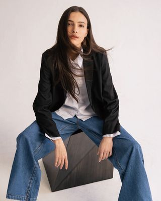 WOOL-BLEND GABARDINE BLAZER - BLACK