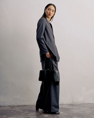 WOOL-BLEND GABARDINE BLAZER - DARK GREY
