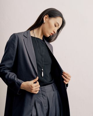 WOOL-BLEND GABARDINE BLAZER - DARK GREY