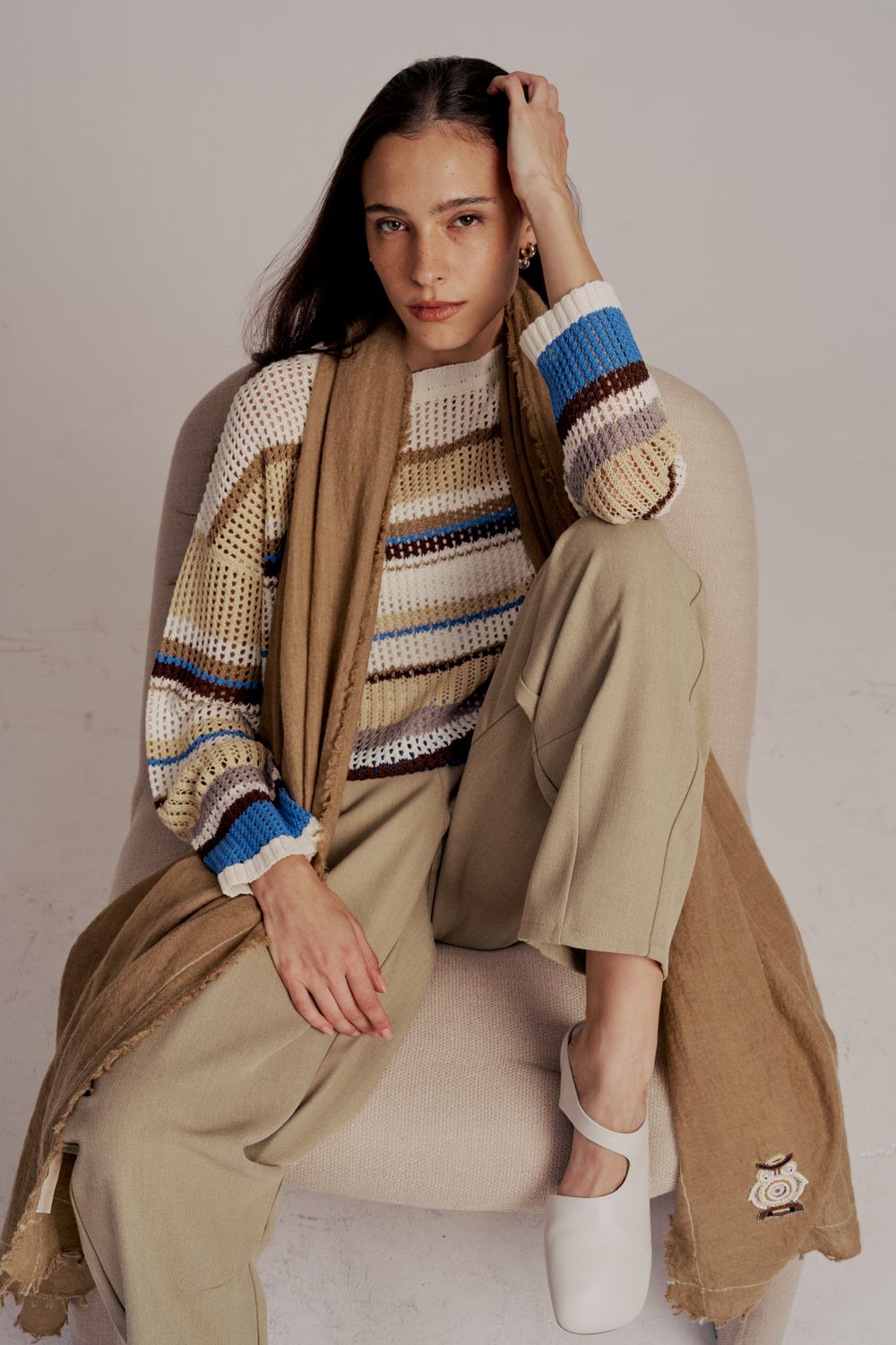 CROPPED STRIPED TOP - MARRON/ SMOKE ROSE