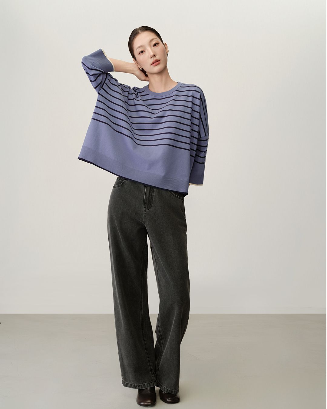 STRIPED BOXY TOP - DUSK BLUE/ NAVY
