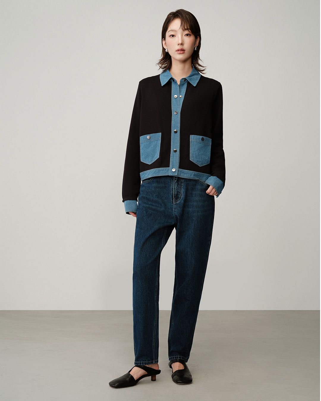 WASHED TAPERED JEANS - WASHED DENIM