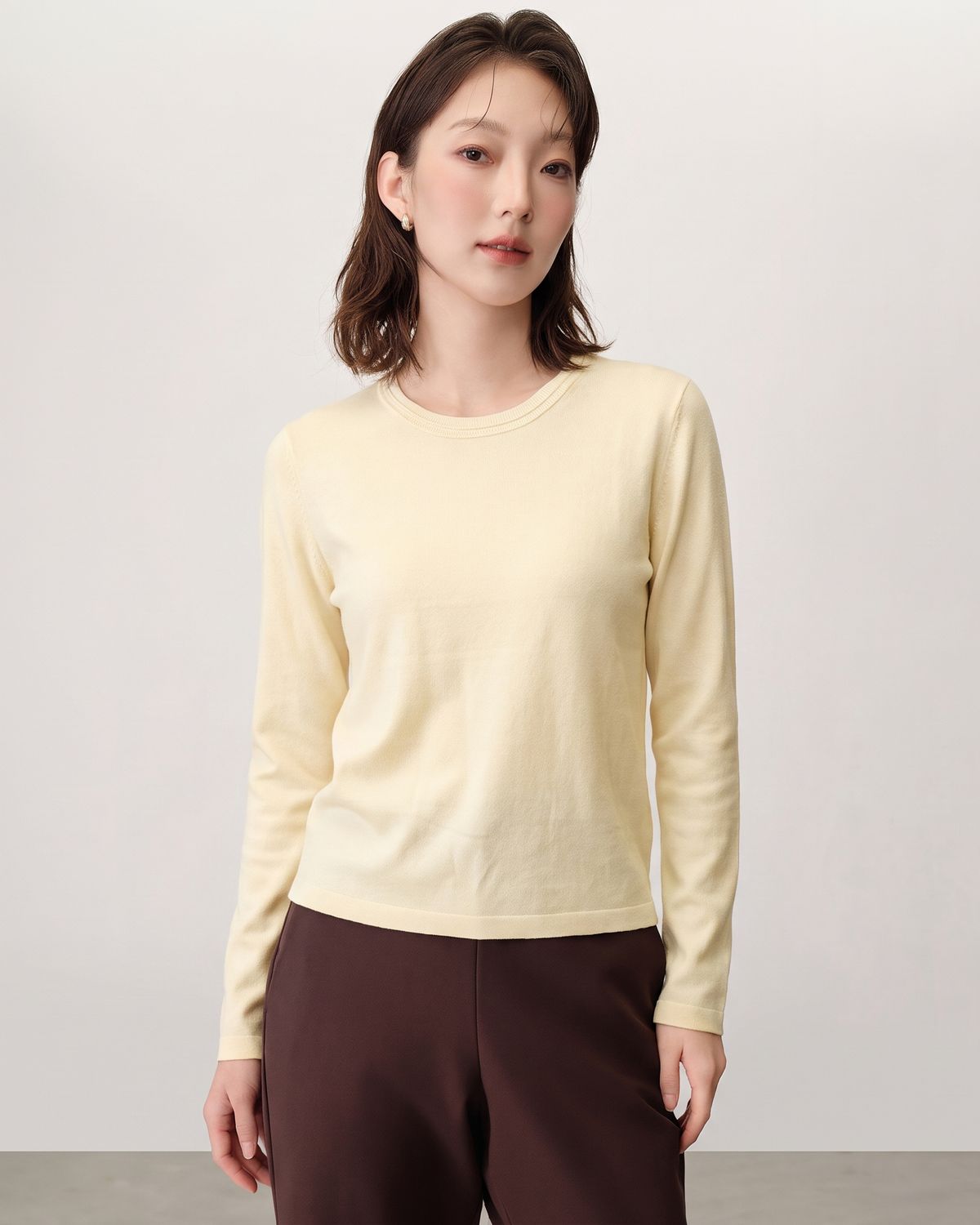 RIBBED HEM KNITTED TOP - PEARL