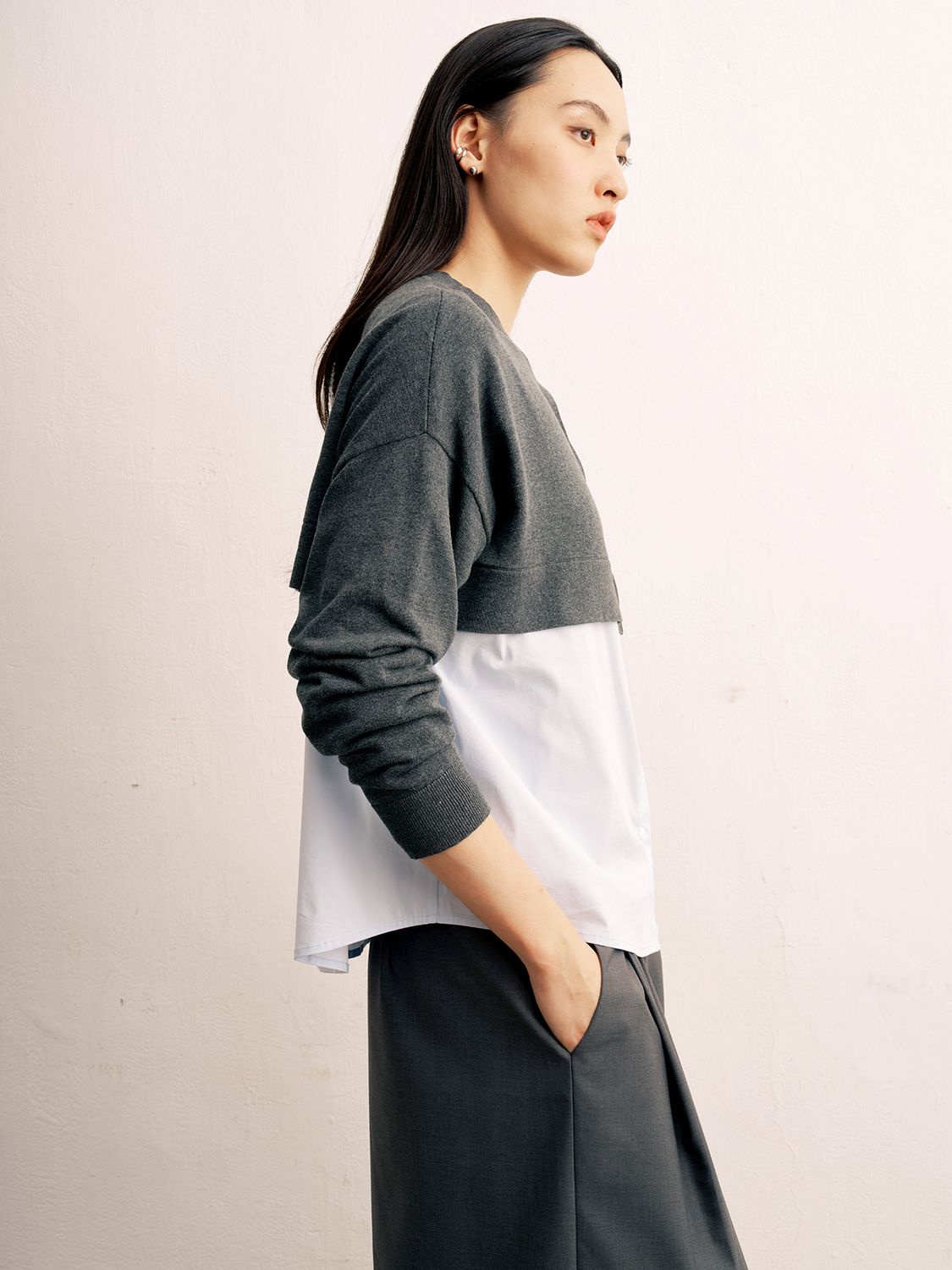 FAKE 2 PIECES TOP - CHARCOAL/ICE