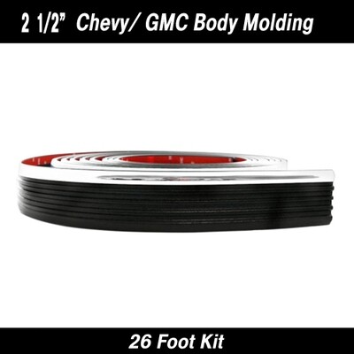 Chevy/GMC Black w/ Chrome Truck Body Side Molding 2 1/2" x 26' Kit