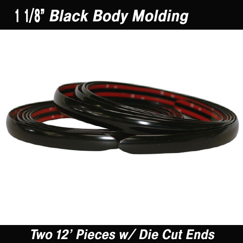 Black Body Side Molding Trim 1 1/8" x 12' Kit (2)
