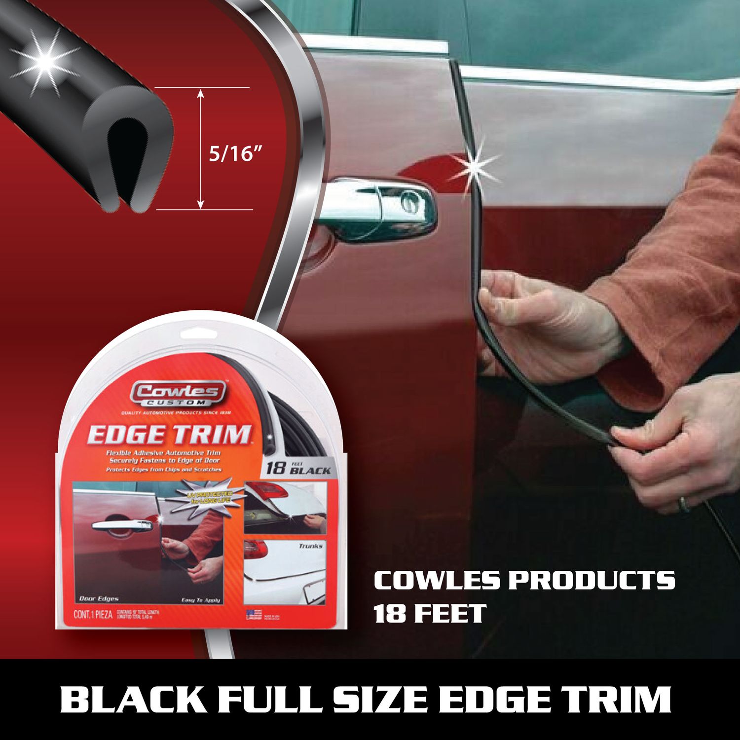 Black U Channel Car Door Edge Trim 5/16"