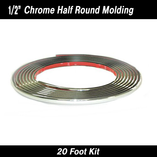 Chrome Half Round Style Wheel Well Molding 1/2" x 20' Kit