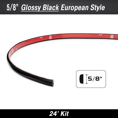 Glossy Black Embossed Euro Car Body Side Molding 5/8" x 24' Kit