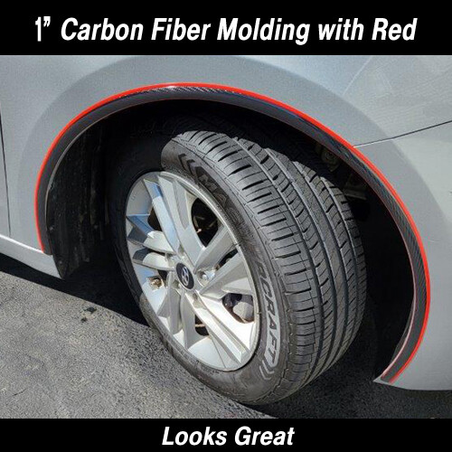 Carbon Fiber Style Car Body Molding w/ Red 1" x 30'