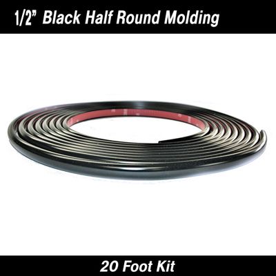 Black Half Round Style Wheel Well Molding 1/2" x 20' Kit
