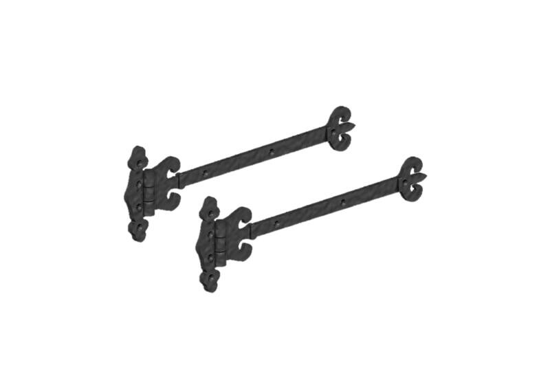 Antique-style hinges, &quot;fleur de leys&quot; 300mm, matt black