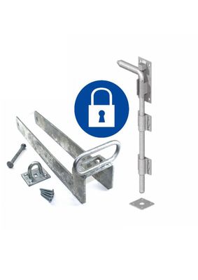 Fastener set: 450mm closing loop to padlock, 600mm drop bolt, galvanised.