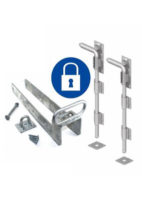Fastener set: 450mm closing loop to padlock, two 600mm drop bolts, galvanised.
