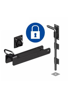 Fastener set: 450mm closing loop to padlock,  600mm drop bolt, black polymer.