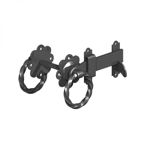 GATEMATE® Ring latch 150mm, rope effect handle, black polymer,