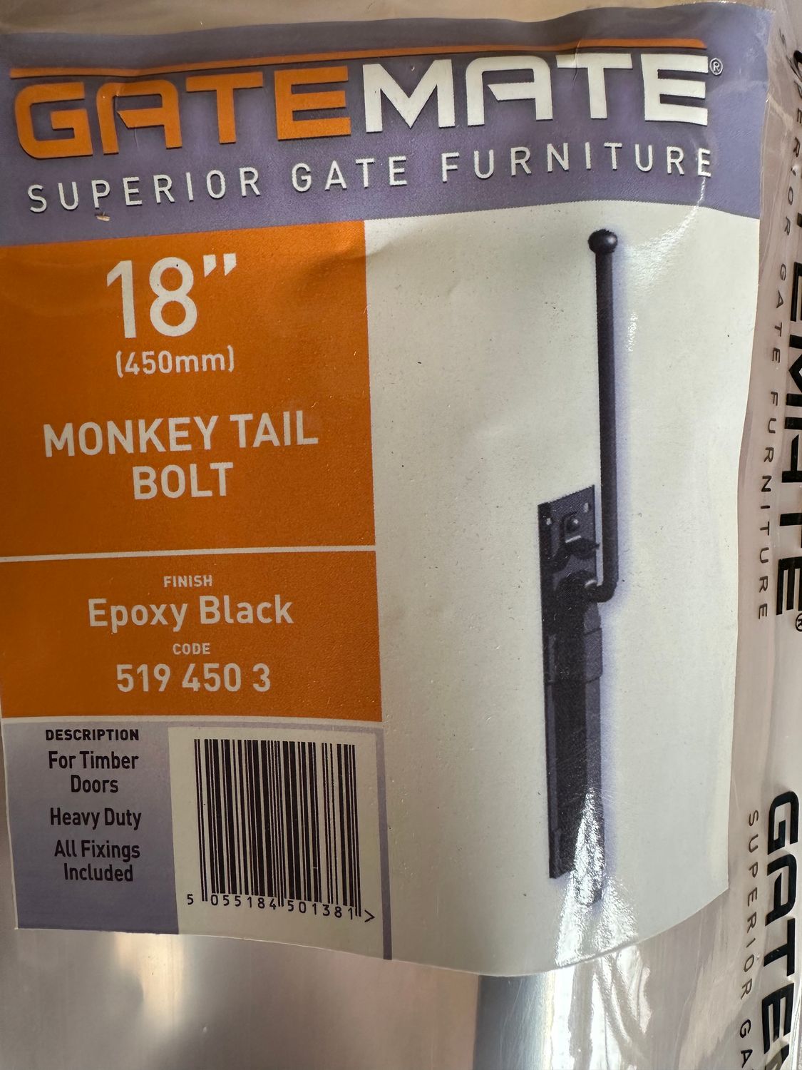 GATEMATE® Monkey tail bolt, premium quality, black epoxy polymer,