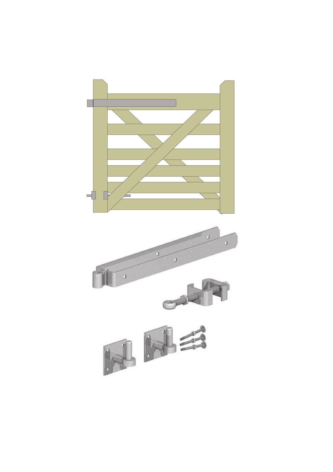 &quot;Midsummer&quot; English gate, six bars, HINGE SET: Hooks on square plates, HANG: Left, Size: 1.00m, FINISH: Galvanised
