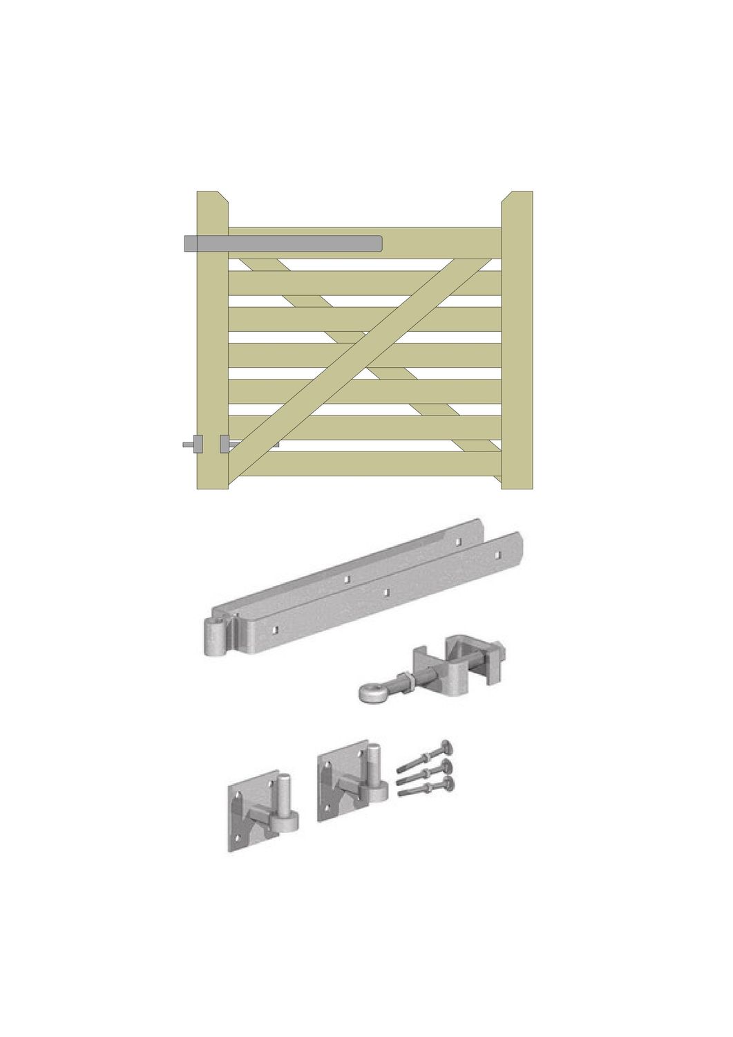 &quot;Midsummer&quot; English gate, seven bars, HINGE SET: Hook on square plates, HANG: Left, Size: 1.00m, FINISH: Galvanised