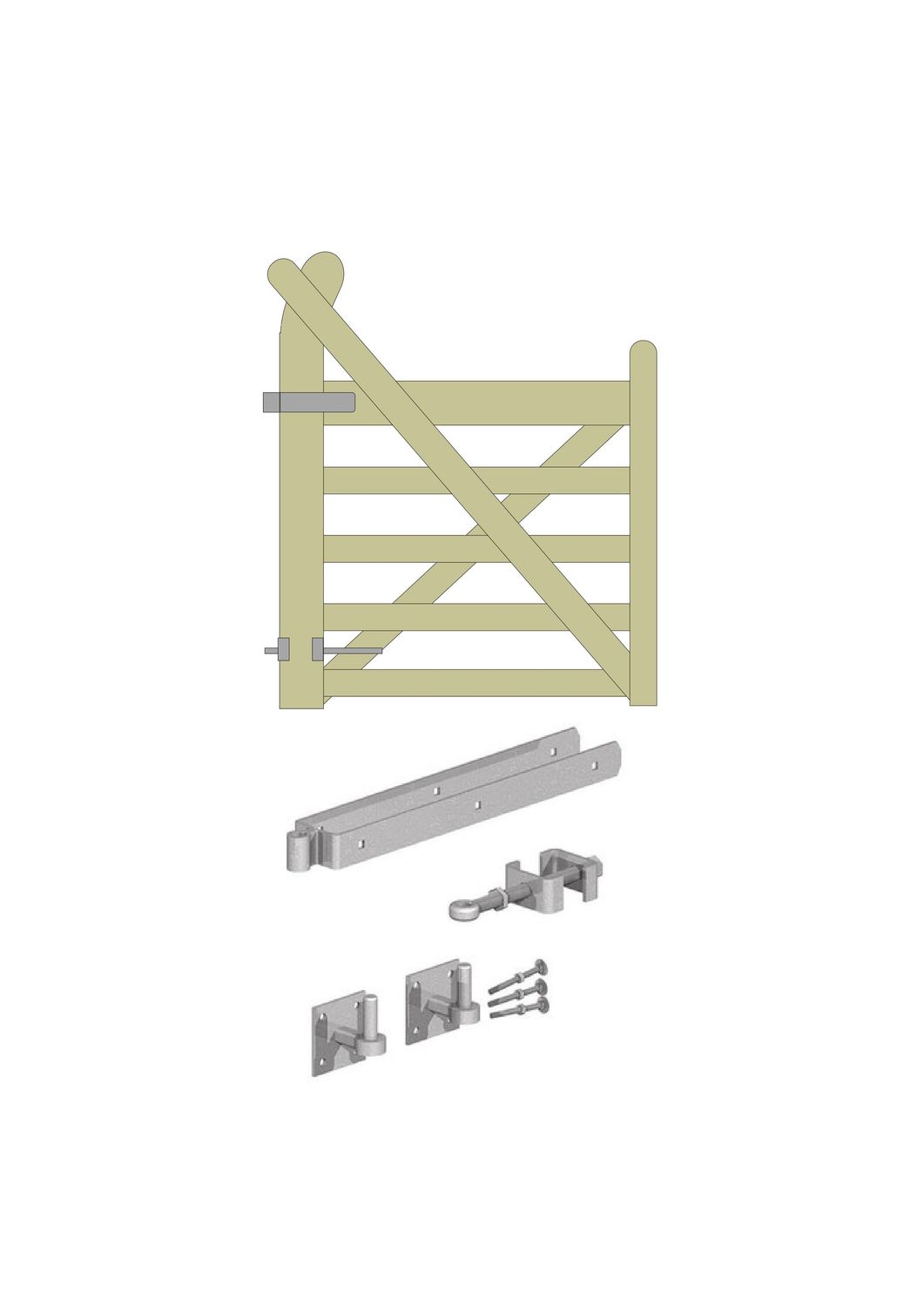 &quot;Midsummer&quot; curved and raised helve, five-bar gate, HINGE SET: Hook on square plate, HANG: Left, Size: 1.00m, FINISH: Galvanised