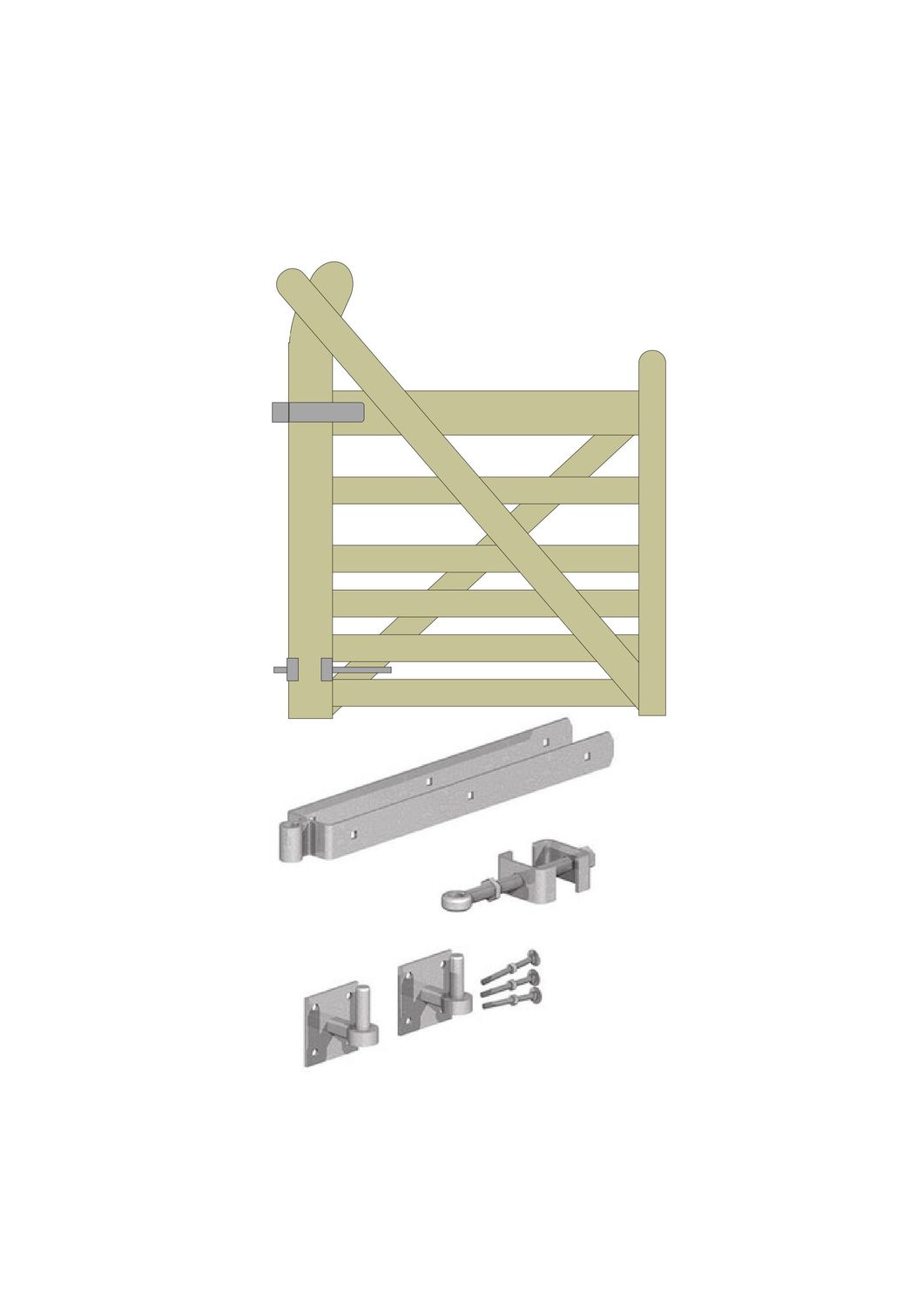 &quot;Midsummer&quot; curved raised helve, six-bar gate, HINGE SET: Hook on square plate, HANG: Left, Size: 1.00m, FINISH: Galvanised