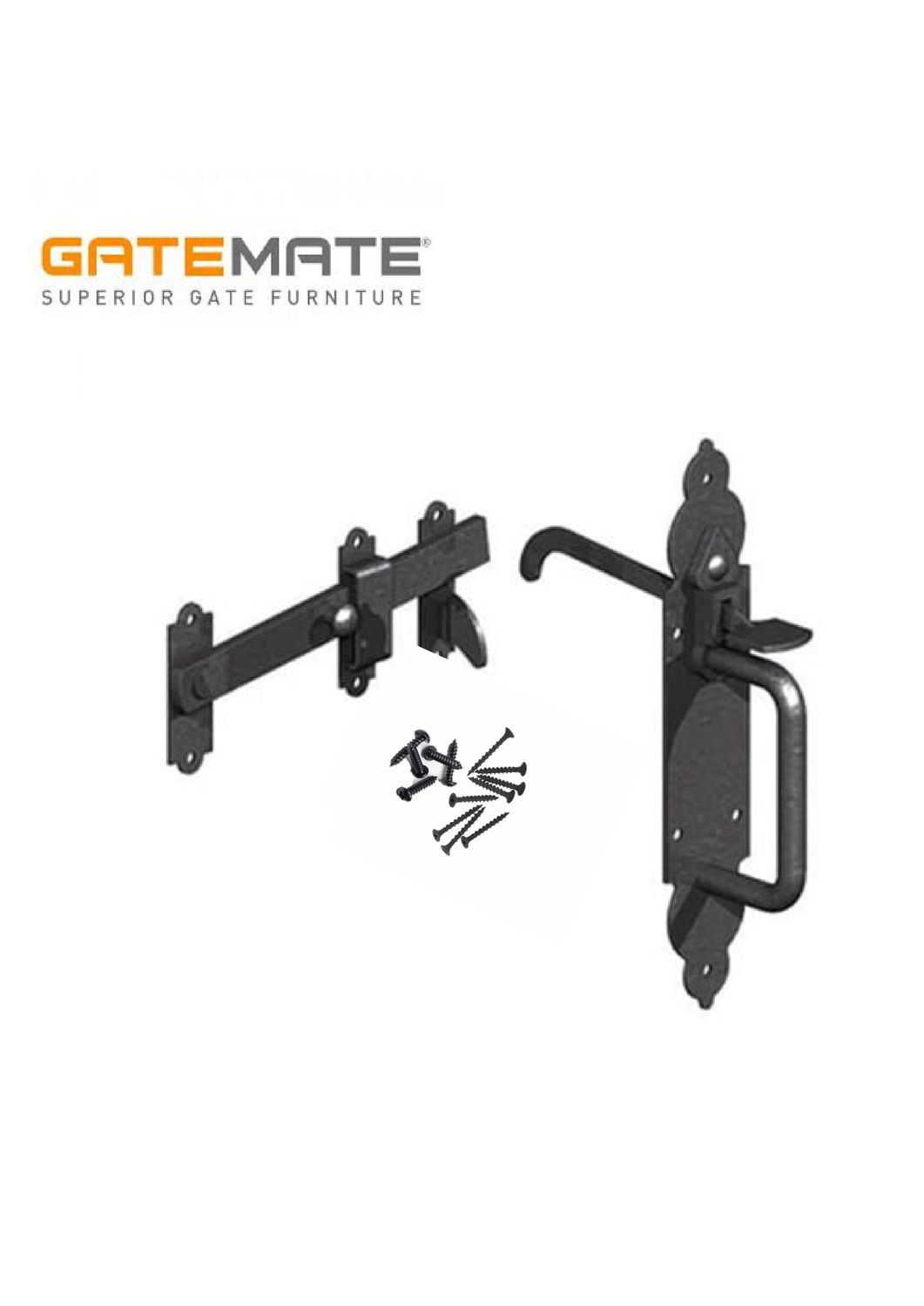 GATEMATE® Suffolk latch, gothic-style, black polymer.