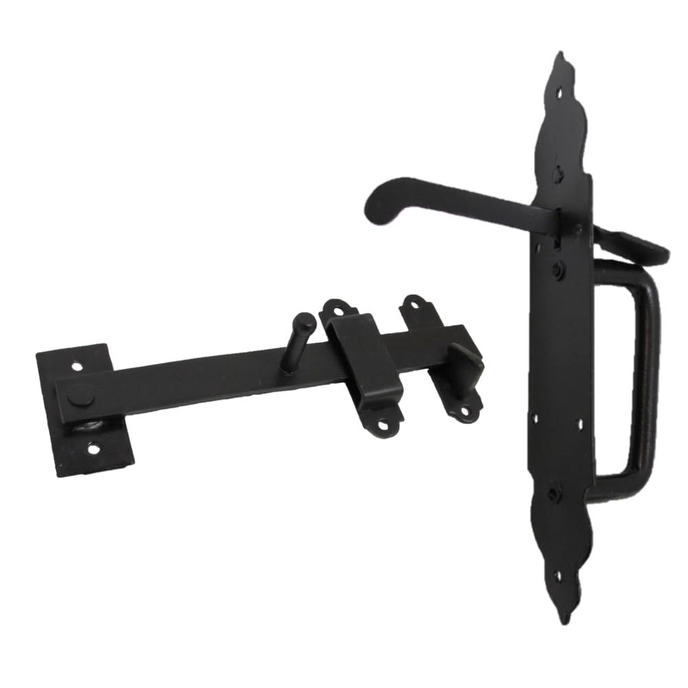 Suffolk latch, gothic-style, black polymer.