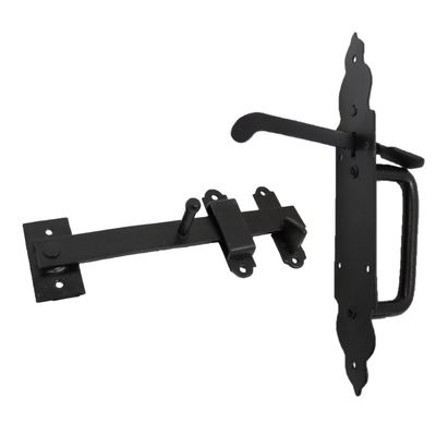 Suffolk latch, gothic-style, black polymer.