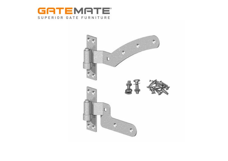 Curved cranked hinge set, galvanised. Curved cranked hinge set, galvanised.