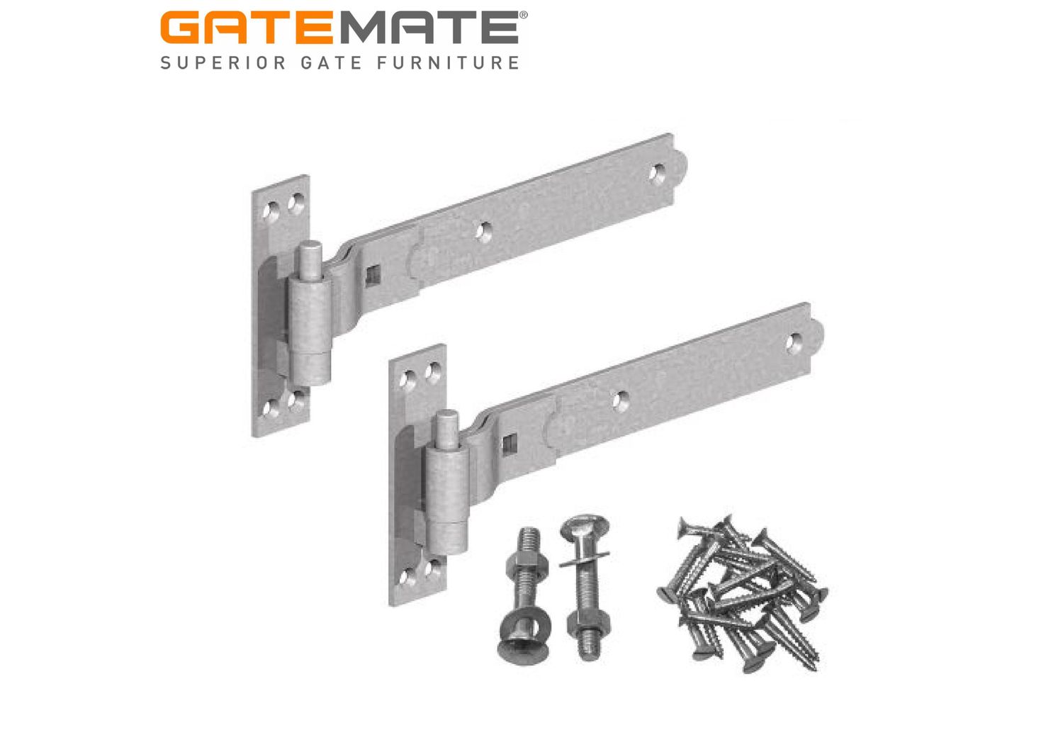 Cranked hinge set, galvanised.