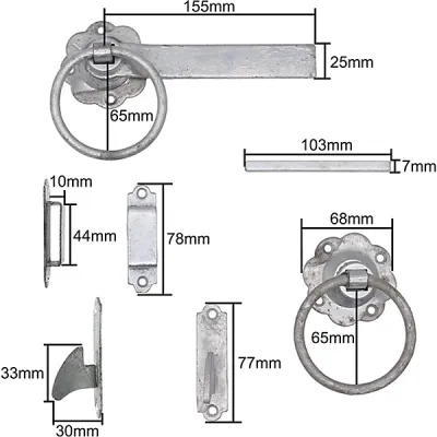 Ring latch, 150mm, twisted handle, galvanised.