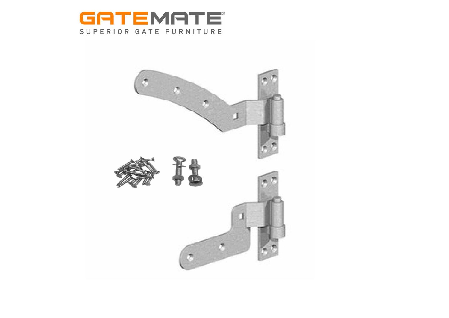 Curved cranked hinge set, galvanised., HANG: Right