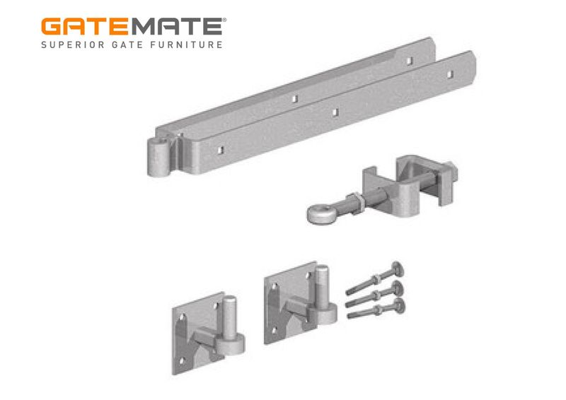 Adjustable hinge set 600mm, hook-on plate, galvanised