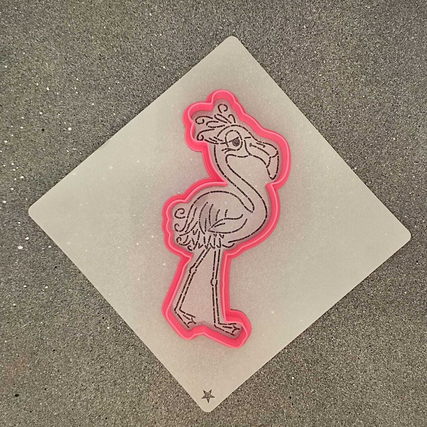 Форма для пряников Фламинго №1 (6 х 12,5 см) с трафаретом