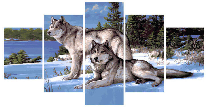 Картина по номерам WX 1112 Зимние волки 30*40*2+30*60*2+30*80