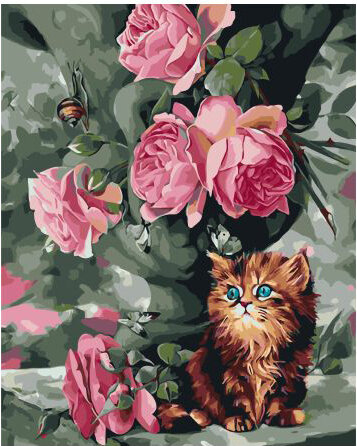 Картина по номерам ВанГогВоМне ZX 23013 Розы и котёнок 40х50 см