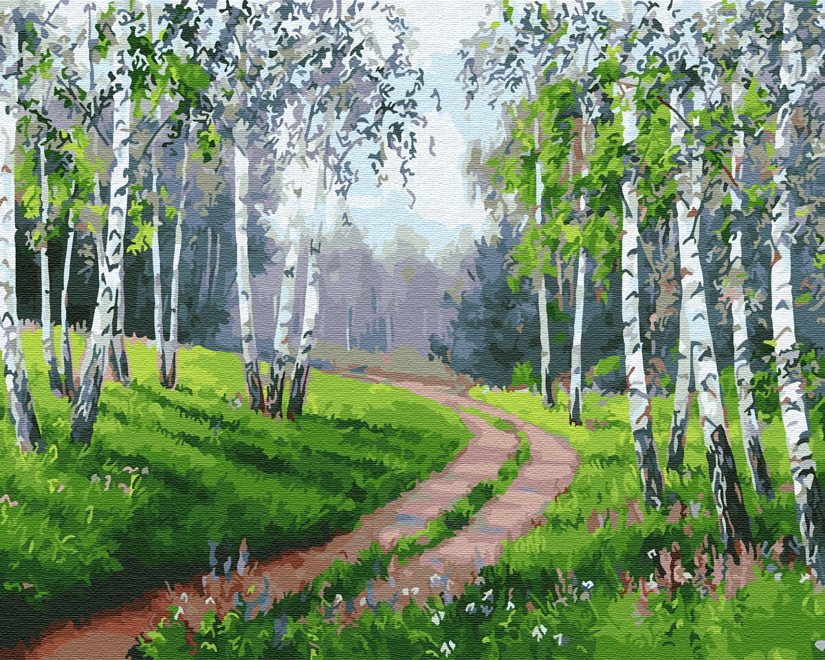 Картина по номерам ВанГогВоМне ZX 23555 Дорога в березовом лесу 40х50 см