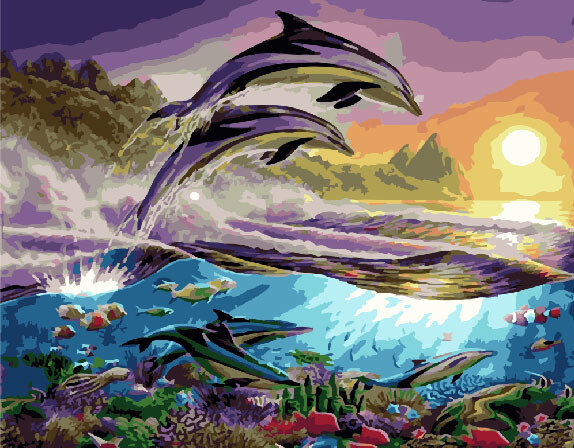 Картина по номерам ВанГогВоМне ZX 10001 Дельфины 40х50 см