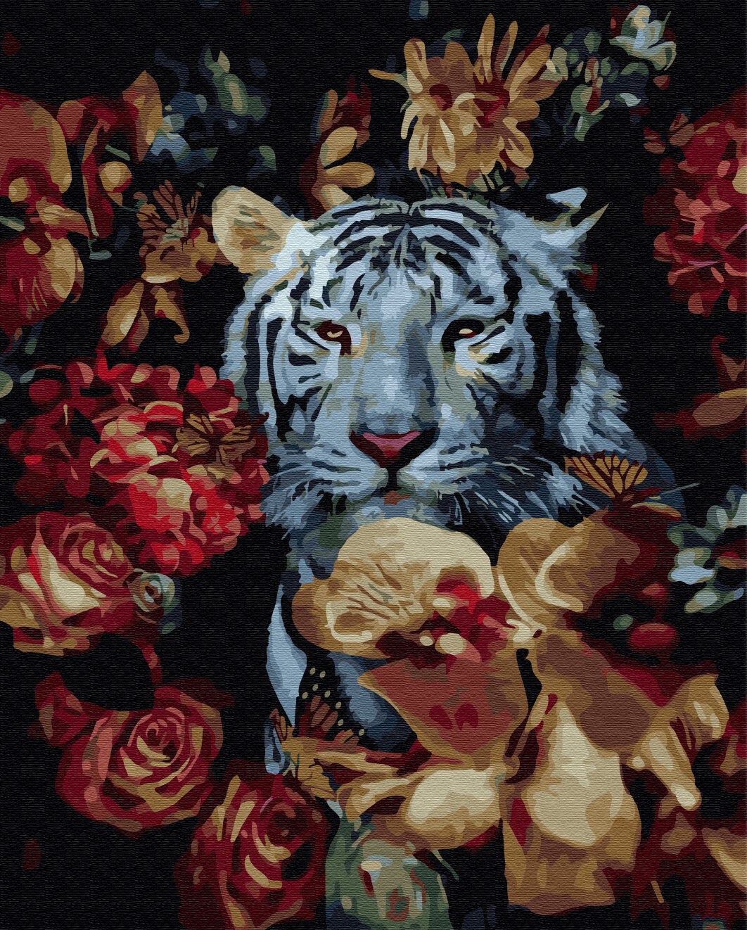 Картина по номерам ВанГогВоМне ZX 23874 Белый тигр в цветах 40х50 см